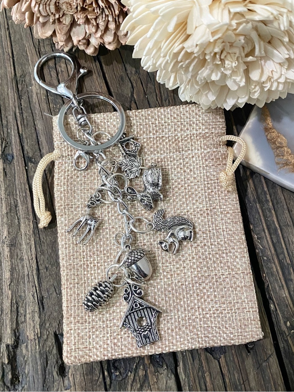 Silver Woodland Charm Keychain